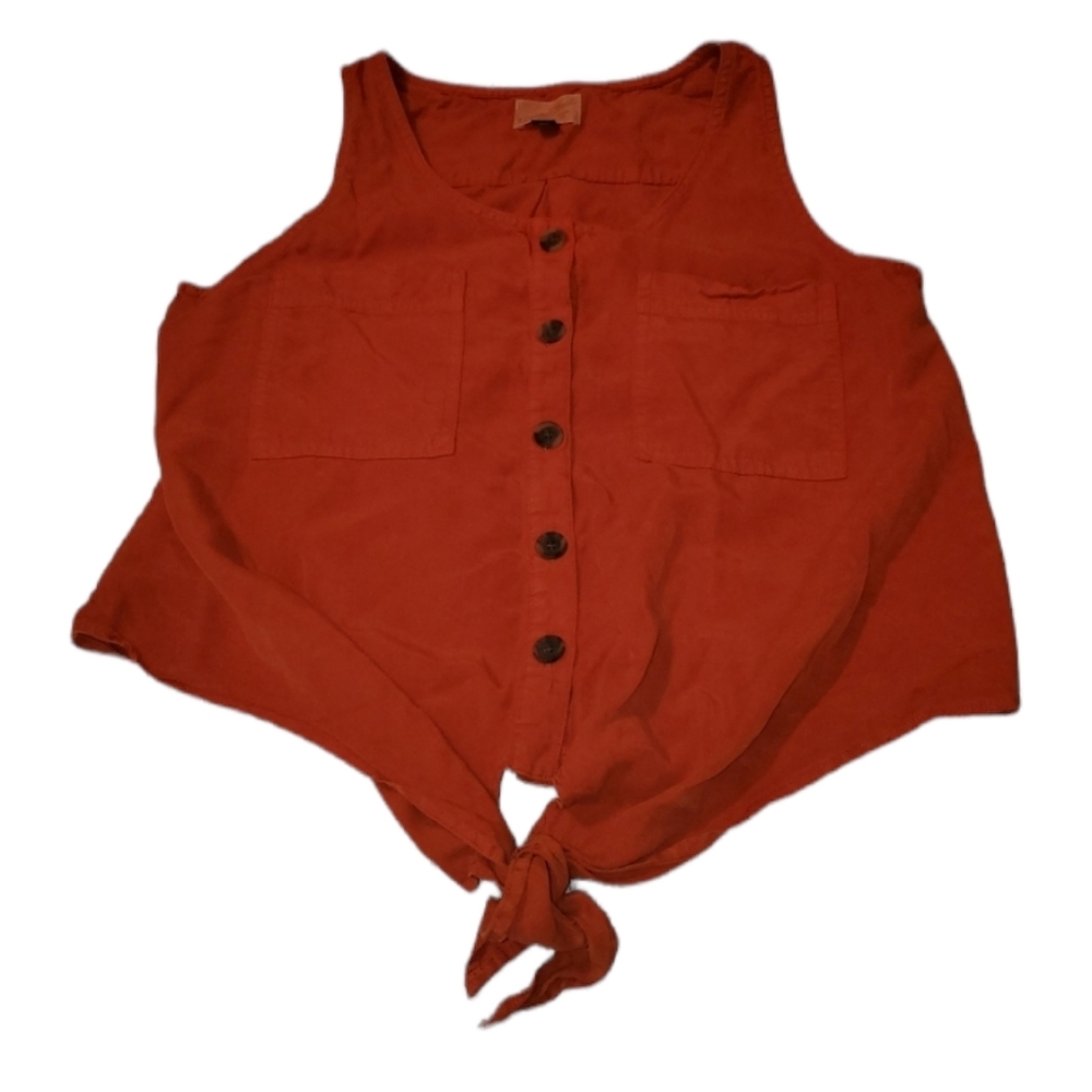 Universal Thread Burnt Orange Button Down Sleevel… - image 2